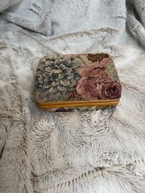 Source Unknown Floral Tapestry Jewelry Case - Pink & Green & Gold